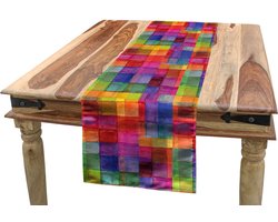 New Bed Kleurrijke Aquarel Vierkanten Accent Rechthoekige Tafelloper, Tafelrunner, 40cm x 140cm