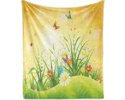 New Bed Lente Kleurrijk weidelandschap Zachte Flanellen Fleece Deken, 200 cm x 153 cm