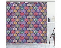 New Bed, Mandala Oosters Hexagon Motief Douchegordijn Badkamer Decor Set met Haakjes, 180 cm B 200 cm L