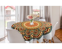 New Bed Mandala Oriëntaals Flora Motief Ronde Tafelkleed, Cirkel Tafelkleed voor Eetkamer Keuken Decoratie, 150 cm Diameter