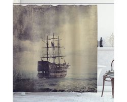 New Bed, Maritiem Oud Piratenschip in de Zee, Douchegordijn Badkamer Decor Set met Haakjes, 180 cm B 200 cm L