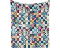 New Bed Marokkaans Ornamenteel Patchwork Motief Zachte Flanellen Fleece Deken, 175 cm x 230 cm