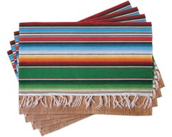 New Bed Mexicaans Horizontale strepen Set van 4 Placemat voor Eettafel, Wasbare Stof met Antislip Achterkant