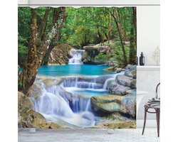 New Bed, Natuur Rotsen in een watervalmeer Douchegordijn Badkamer Decor Set met Haakjes, 175 cm B 220 cm L