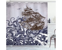 New Bed, Nautisch Boot Octopus Retro Ontwerp Douchegordijn Badkamer Decor Set met Haakjes 180 cm B 200 cm L