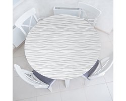 New Bed Neutraal Grijze Minimalistische Golvende Strepen Rekbare Ronde Tafellaken, Elastische Stof Tafelhoes rondom 91 cm - 102 cm Diameter