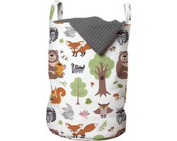 New Bed, Opbergmand Kinderkamer Bosdieren en Bomen, Wasmand met Dieren met Handvatten en Koordsluiting, Speelgoedmand kinderen - Speelgoedkist - Wasbox - 33 x 48 cm