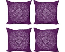 New Bed Paarse Mandala Abstracte Krommen Decoratieve Sierkussenhoes Set van 4 voor Bank Slaapkamer Woonkamer, 51cm x 51cm Gedrukte Kussenhoes