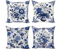 New Bed Portugees Talavera Ethnisch Mozaïek Kussenhoes met sierkussen, 4-pack, modern accent, dubbelzijdig digitaal bedrukt, 45 cm x 45 cm