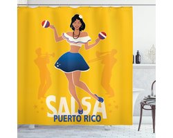 New Bed, Puerto Rico Salsa Danser Maracas Douchegordijn Badkamer Decor Set met Haakjes, 180 cm B 200 cm L