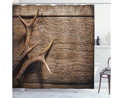 New Bed, Rendier Hert Gewei Douchegordijn Rustiek Houten Badkamer Decor Set met Haakjes, 175 cm B 180 cm L