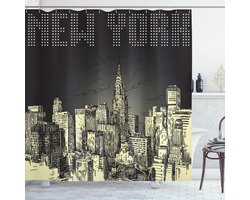 New Bed, Retro Grunge Ontwerp NYC Crème Kunst, Douchegordijn Badkamer Decor Set met Haakjes, 180 cm B 200 cm L