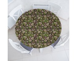 New Bed Stenen Vintage Uiterlijk Klinker Kunst Rekbare Ronde Tafellaken, Elastische Stof Tafelhoes rondom 91 cm - 102 cm Diameter