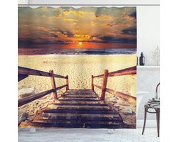 New Bed, Strand Romantische Zonsondergang Skyline Douchegordijn Badkamer Decor Set met Haakjes 180 cm B 200 cm L