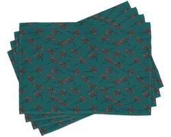 New Bed Teal Rode Bes Kerst Rustiek Set van 4 Placemat voor Eettafel, Wasbare Stof met Antislip Achterkant