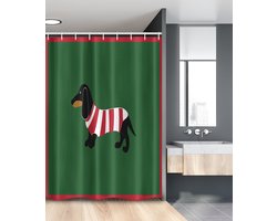 New Bed, Teckel Canine Cartoon Hond met kersttrui Douchegordijn Badkamer Decor Set met Haakjes, 120 cm B 180 cm L