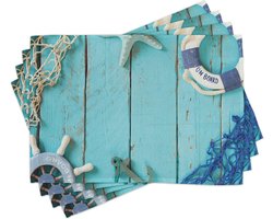 New Bed Vintage Nautisch oceaantafereel Set van 4 Placemat voor Eettafel, Wasbare Stof met Antislip Achterkant