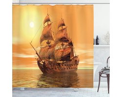 New Bed, Vintage Oceaan Zeedieren Piratenschip Douchegordijn Badkamer Decor Set met Haakjes 180 cm B 200 cm L