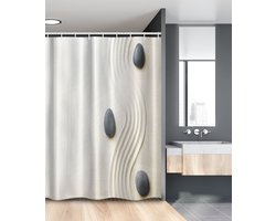 New Bed, Vredestuin Stenen en Golvende Spleet, Douchegordijn Badkamer Decor Set met Haakjes, 120 cm B 180 cm L
