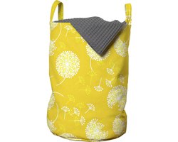 New Bed, Wasmand met Dandelion Bloemen in Geel Wit, Opbergmand kinderkamer met Handvatten en Koordsluiting, Speelgoedmand kinderen - Speelgoedkist - Wasbox - 33 x 48 cm