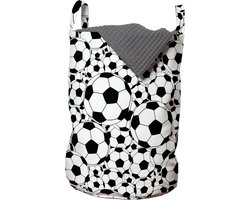 New Bed, Wasmand Voetbal voor Kinderen, Zwart Witte Opbergmand Kinderkamer met Sportthema met Handvatten en Koordsluiting, Speelgoedmand kinderen - Speelgoedkist- Wasbox - 33 x 48 cm