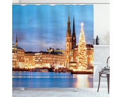 New Bed, Winter Hamburg Duitsland Oude Stad, Douchegordijn Badkamer Decor Set met Haakjes, 175 cm B 220 cm L