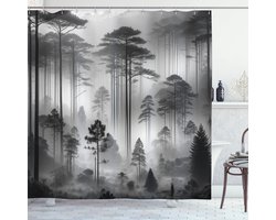 New Bed Zwart-wit Mistige bosboom Douchegordijn Badkamer Decor Set met Haakjes, 120 cm B x 200 cm L