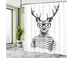 New Bed, Zwart Wit Streep Hert Douchegordijn Anti Schimmel, Shower Curtain Badkamer Decor Set met Haakjes, 180x200 cm