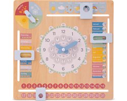 New Classic Toys - Houten Kalenderklok - Leer Klokkijken - Leerklok - Weet jij welke dag het is? Hoe laat is het? Schijnt de zon?