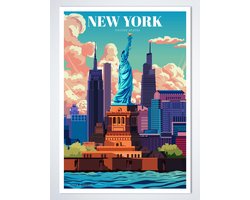 New York Poster 50 x 70 cm - Stadsposter - Vrijheidsbeeld - Woonaccessoires