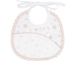 Newborn bib with multicoloured star print and embroidery pocket - 18 x 18 cm