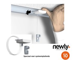 Newly systeemplafond ophangset – Plafondhanger – Plafondklem - Ceilinghanger systeemplafond voor schilderijen / lijsten/ posters / wanddecoraties – Ophangen zonder schilderijrail aan systeemplafonds – Newly Ceilinghanger 200 cm haak 5 kg (2 stuks)