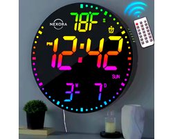 Nexora Moderne RGB Kleurvolle LED klok met grote Digital Display, Perfect voor woonkamer decoratie.