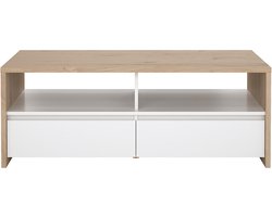 Next salontafel 2 lades, 2 planken eiken decor, wit hoogglans.