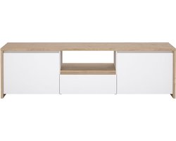 Next TV-meubel 2 deuren, 1 lade, 1 plank eiken decor, wit hoogglans.