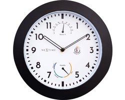 NeXtime Daisy – Weerstation Wandklok – 25.5 cm – Metaal – Zwart/Wit – Weerbestendig