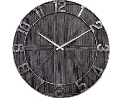 NeXtime - Grote industrial wandklok - 50cm - Stil - Zwart - Hout - Metaal - York