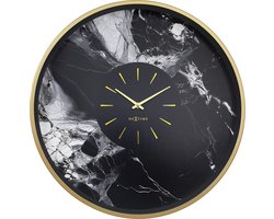 NeXtime Marble Duo – Grote Wandklok – 48 cm – Aluminium – Goud/Zwart – Stil