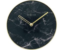 NeXtime Marble – Stille Tafelklok – 20 cm – Glas/Metaal – Zwart