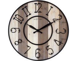 NeXtime Oxford – Grote Industrial Wandklok – 50 cm – Metaal/Hout – Zwart – Stil