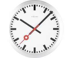 NeXtime Station – Wandklok/Tafelklok – 19 cm – Geborsteld Aluminium – Wit