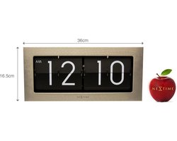 NeXtime - Tafel/wandklok - 36 x 16.5 cm - Metaal - Zilver - 'Big flip'