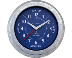 NeXtime Tide – Wandklok met Getijden – 22 cm – Metaal – Gegalvaniseerd Zilver/Blauw