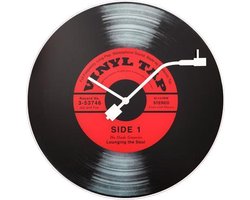 NeXtime Vinyl LP - Klok - Stil Uurwerk - Rond - Glas - Ø43 cm - Zwart/Rood