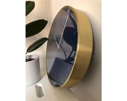 NeXtime - Wandklok- 34cm - Glas/Metaal- Vintage blauw- Essential Gold
