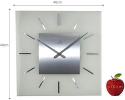 NeXtime - Wandklok- 40cm- Melkglas - 'Stripe Square Radio Controlled'
