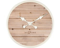 NeXtime - Wandklok -  50 cm - Hout - Wit- 'Plank'