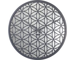 NeXtime - Wandklok - 50 cm - Hout/Spiegel - Grijs - 'Bella Mirror'