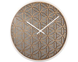 NeXtime - Wandklok - 50 cm - Hout/Spiegel - Wit - 'Bella Mirror'