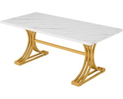 NextNovaDeals Eettafel - 63 Inch - Rechthoekig - Voor 4 Tot 6 Personen - Wit - Kunstmarmeren Tafelblad - Modern En Elegant Design - Stevig